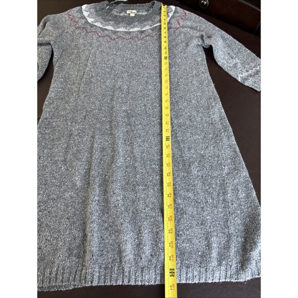 Bass Gray Knit Sweater Dress Red & White Patterned Yoke Long Sleeves Knee-Length - Picture 5 of 9